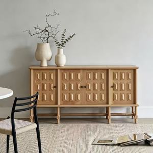 Light Oak <b>Sideboard</b> 4-Door Raised Panel Mid Century Modern Credenza Living Room Cabinet <b>Storage</b> Furniture - Product Image 3