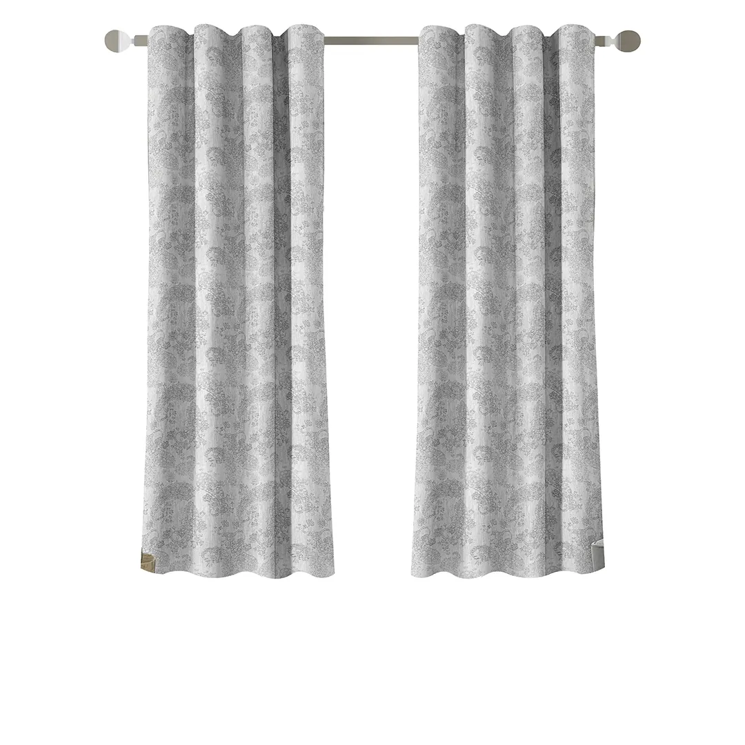 Ready Made Customized Traditional Floral Pattern in Gray Darkening Grommets Textured Yarn Dyed Jacquard Window Curtain