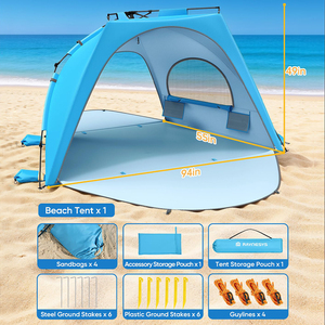 E-RIKE 3-4 Persons 190T Polyester UV Protection Automatic Beach Shade Tent Fiberglass Pole Portable Instant Pop-up Beach Tent - Product Image 2