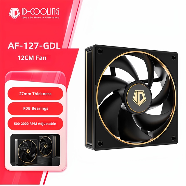 ID-COOLING Dark Gold 120mm Fluid Bearing Computer Case Fan 4Pin PWM Daisy Chain Silent High Airflow 500-2000RPM for CPU/Radiator