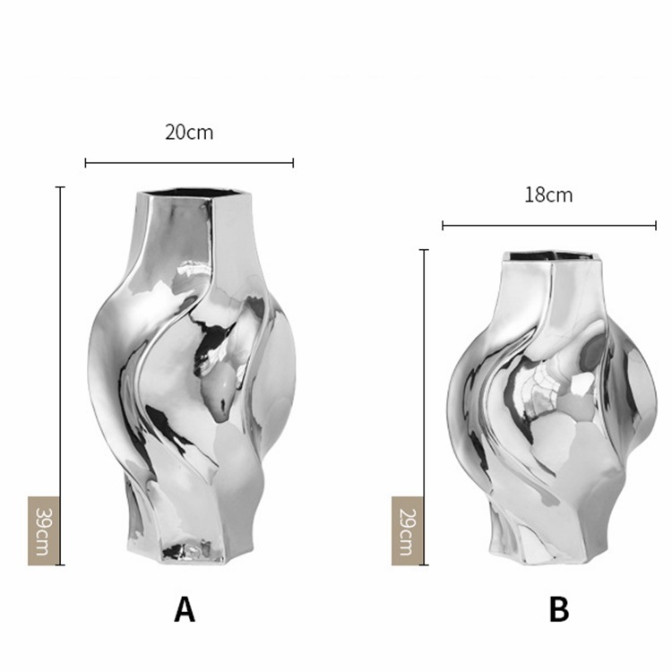 Modern and simple living room table flower decoration decoration silver plating ceramic vase