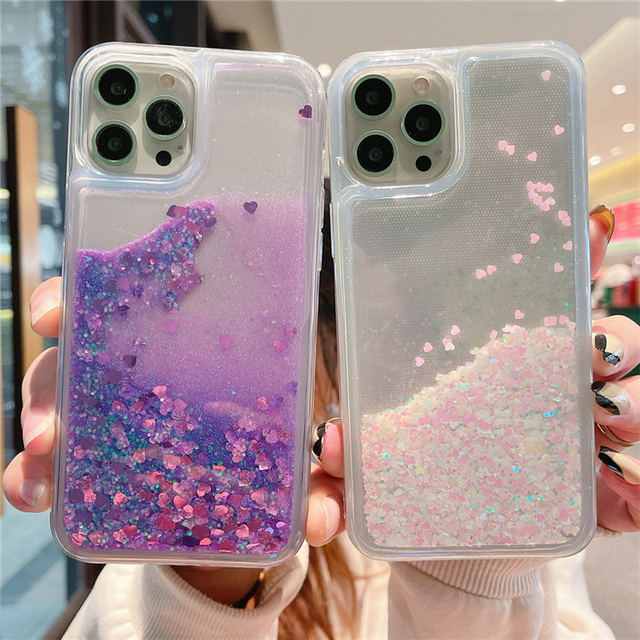 Liquid Quicksand Glitter Sequins Clear Phone Case for iPhone 16 15 14 12 13 11 Pro Max Mini XR 7 8 Plus Starry Heart Soft Coque