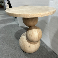 Table d'appoint moderne en travertin à 3 boules superposées, table basse ronde en pierre beige naturelle pour canapé, coin ou décoration de chambre