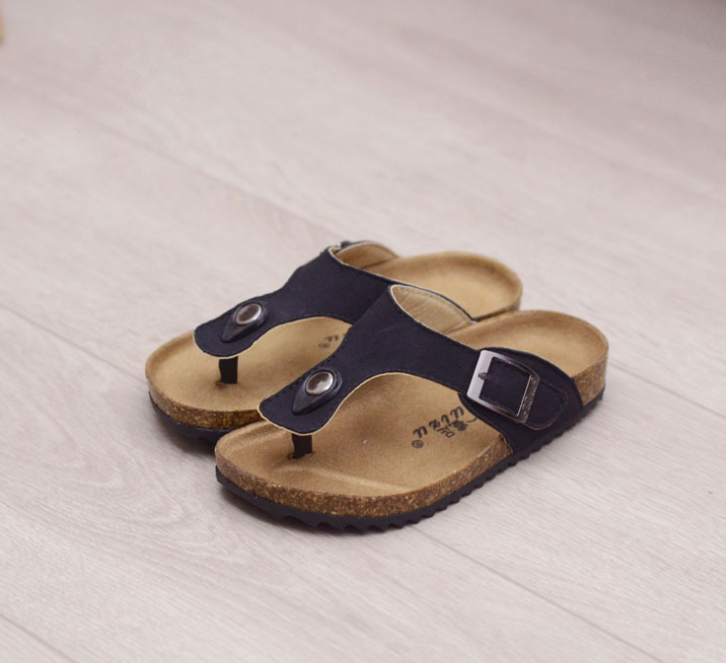 Wholesale New design Kids Summer Leather Slide Sandals Children Leather Cork Slippers Boys Girls Flip Flops Toddler Sandals