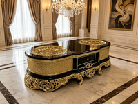 Ensemble table basse et meuble TV en bois massif sculpté de style européen et français, avec rangement pour salon
