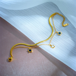 Gold Double Layer Chain Bracelet With Star Charms Unisex Jewelry Gift - Product Image 3