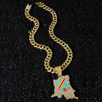 Collier pendentif carte du Congo en alliage de zinc plaqué or 14K, émail coloré, CZ, design culturel africain Hip Hop, décontracté/sportif