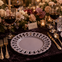 Assiettes de présentation en céramique multicolores, design ajouré en dentelle, pour mariage, fête, banquet, festival, décoration de table