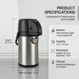 Fabricant Fournisseur Distributeur de Café Isotherme en Acier Inoxydable avec Isolation Sous Vide, Carafe Thermique Personnalisable OEM - Product Image 3