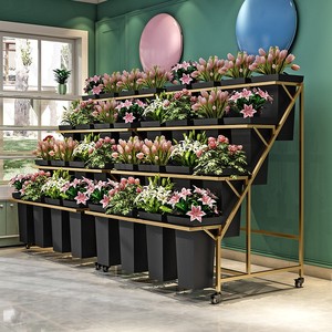 VIMA pergola Flower Shop Estante de exhibición de flores decorativo de <span class=keywords><strong>4</strong></span> capas Soporte de flores hermoso Estante de exhibición dorado al aire libre con 16 cubos - Product Image 5