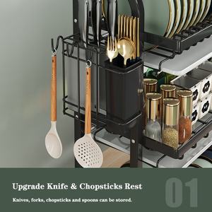 3. ड्रेन बोर्ड ट्रे रसोई काउंटरटॉप मेटल कटलरी धारक डिश डिलर सुखाने भंडारण आयोजक रसोई के लिए रैक - Product Image 5
