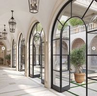 Ventanas Francesas de Aleación de Aluminio Estilo Europeo, Pantallas Plegables Semicirculares Vintage, Ventanas y Puertas Abatibles para Villas y Hoteles