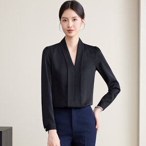 Camisas de Cetim para Mulheres com Decote em V e Manga Longa para o Início do Outono, Roupas Profissionais em Tamanhos Grandes - Product Image 3