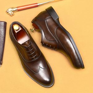 Zapatos Oxford de Cuero Genuino para Hombre, con Punta Puntiaguda, con Cordones, para Vestir, Oficina, Carrera, Todas las Temporadas, Suela de Goma Antideslizante - Product Image 6