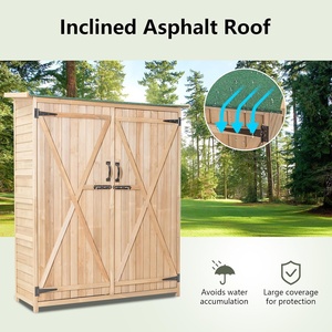 Outdoor Wooden Garden Storage Shed Fir Wood Tool <b>Cabinet</b> Slope Roof <b>Lockable</b> Double Door Waterproof - Product Image 3