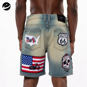 मूल कस्टम विंटेज पुरुषों के डेनिम बैगी कढ़ाई एसिड धोया जींस शॉर्ट्स निर्माता स्ट्रीटवियर जॉर्ट पुरुषों - Product Image 3