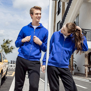 Navy Blue Fleece Lined Hooded <b>Zip</b>-<b>Up</b> Sweatshirt Workwear Cotton Thickened Winter Wear Custom Logo Print - Product Image 2