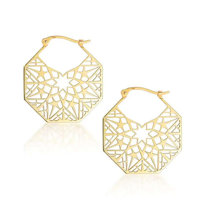 Boucles d'oreilles pour femmes en acier inoxydable plaqué or imperméable à l'eau de qualité Nouveau bijoux en forme d'étoile Bijoux en forme de cerceau pour dame