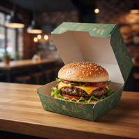 Boîte à hamburger en carton imprimé sur mesure, résistante à la graisse, avec fermeture pliable pour la vente à emporter et la restauration rapide