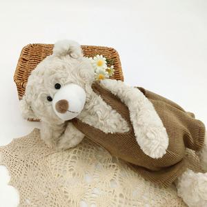 Custom Cream Plush Teddy Bear <b>Stuffed</b> Animal <b>Soft</b> Cuddly <b>Toy</b> With Brown Knitted Romper Overalls for Baby Birthday Gift - Product Image 3
