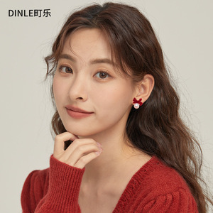 Dinle Red <b>Bow</b> Pearl Stud Earrings S925 Silver Women Fashion Jewelry <b>Gift</b> - Product Image 3
