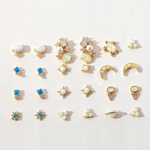 Fine Jewelry 925 Sterling Silver 18k Gold Vermeil Aretes De Mujer Multi Styles Cartilage Piercing Opal Stud Earrings for Women