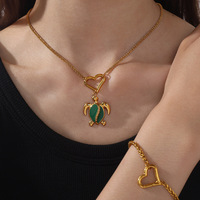 Ensemble collier et bracelet pour femme en acier inoxydable plaqué or 18 carats, chaîne épaisse, pendentif en forme de cœur vintage, motif géométrique, cadeau