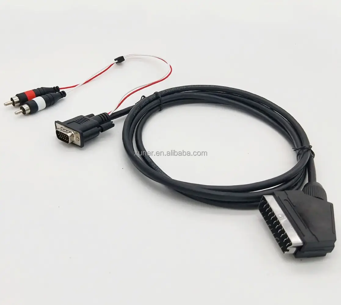 Male to Male 15 Pin VGA to 21 Pin Scart Adapter Cable with 2 RCA