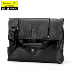 Laulalstern Sac messager pour homme en cuir véritable, sac à bandoulière décontracté pour affaires, couleur unie, toutes saisons, printemps 2023 - Product Image 1