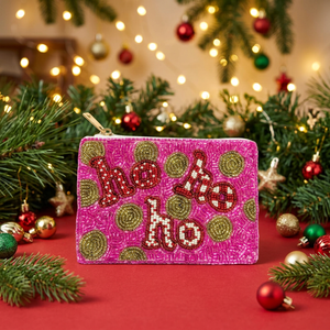กระเป๋าเครื่องสำอางปักลาย Cotton Ho Ho Ho สีชมพู รูปทรงสี่เหลี่ยมวงกลมสีทอง ผลิตภัณฑ์ส่งเสริมการขายแฟชั่น - Product Image 1