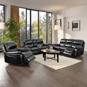 Juego de Sofás Reclinables de Cuero 3+2+1, Reclinables Manuales con Portavasos en la Consola, Muebles para Sala de Estar y Cine en Casa - Product Image 1