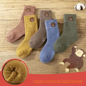 5 pares por conjunto de meias de algodão, grossa, para crianças, quente e de pelúcia, flurry meias para meninas e meninos