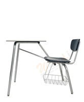 Ensemble chaise et bureau moderne tout acier durable pour étudiants avec panier de rangement en fil métallique pour salles d'attente d'hôpitaux et centres de formation