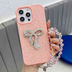 Funda para Teléfono Móvil con Correa de Muñeca y Protección 360° de <span class=keywords><strong>PC</strong></span> Rígido con Cuentas y Dijes de Mariposa con Brillantina de Diamantes para 16 - Product Image 6