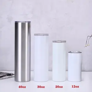 Tumbler Lurus Kurus Ganda 40Oz 30Oz 20Oz 12Oz, Tumbler Sublimasi Kosong Baja Tahan Karat dengan Tutup, Produk Baru