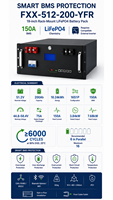 Batería de Almacenamiento LiFePO4 de 150A con BMS Integrado para Montaje en Rack, 51.2V 200Ah 10.24kWh, Larga Vida Útil, Múltiples Puertos de Comunicación
