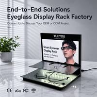 Présentoir interactif intelligent à deux niveaux pour lunettes, avec éclairage LED rétroéclairé, panneau de commande lumineux sur étagère intermédiaire et support de comptoir