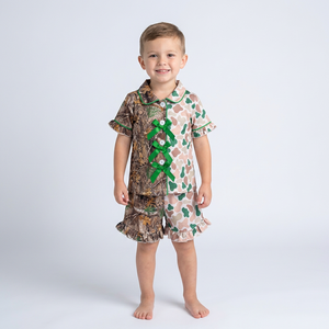 Ensembles de pyjamas de chasse pour enfants, chemises à manches courtes pour bébés filles, tenues avec shorts à volants camouflage - Product Image 1