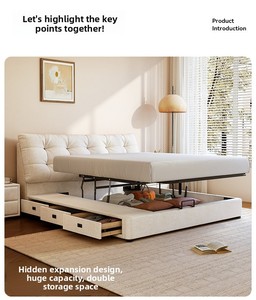 <strong>Cream</strong>-Style Fabric <strong>Pouffe</strong> Bed 1.8-Meter King-Size Double Storage Bed Frame Simple Modern Bedroom Furniture Model - Product Image 6