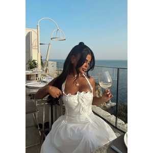 Robe midi blanche Corfu pour femmes, design élégant personnalisé, volants, motif uni, ODM, taille XS à 3XL, pour le bureau, décontractée, à porter au quotidien, personnalisée - Product Image 5