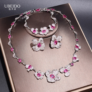 Ensemble de <span class=keywords><strong>bijoux</strong></span> de <span class=keywords><strong>luxe</strong></span> en zircone cubique rose, collier, bracelet, boucles d'oreilles, <span class=keywords><strong>bijoux</strong></span> de mariée, de fête, pour femmes, cadeau de mode de haute qualité - Product Image 3