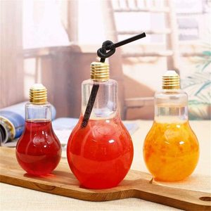 MAYSURE Ampoule en plastique de qualité alimentaire pour jus de fruits et boisson, <span class=keywords><strong>bouteille</strong></span> d'ampoule pour décoration de mariage, vacances, paille dorée - Product Image 1