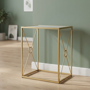 Mesa Auxiliar Moderna de Metal Dorado con Diseño Geométrico en X y Tapa de Vidrio |   Mesa Auxiliar Contemporánea de Lujo para Sala de Estar, Dormitorio o Sofá - Product Image 5