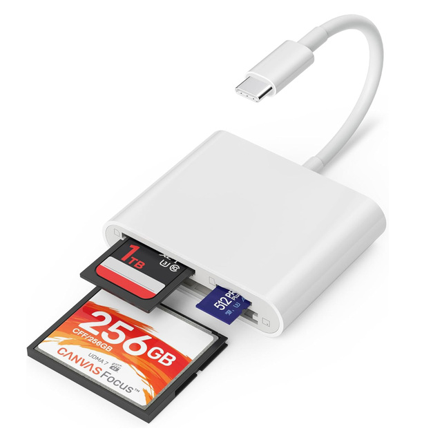 High Speed Data Transfer 3-Slot USB Type C to CF SD TF 3 in 1 SLR Card Reader for Camera Laptop Tablet