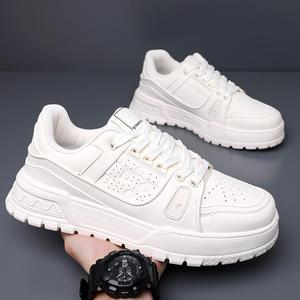Chaussures décontractées pour hommes en cuir PU blanc à bout rond, plateforme, lacets, semelle extérieure en caoutchouc, semelle intermédiaire en EVA, rehaussantes, pour l'automne - Product Image 4