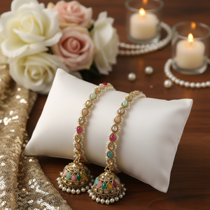 Stunning <b>Gold</b> Plated Fine Jewelry <b>Sets</b> with Crystal Stone and Pearls <b>Bangles</b> for Women Elegant Collection Suitable for Weddings - Product Image 3