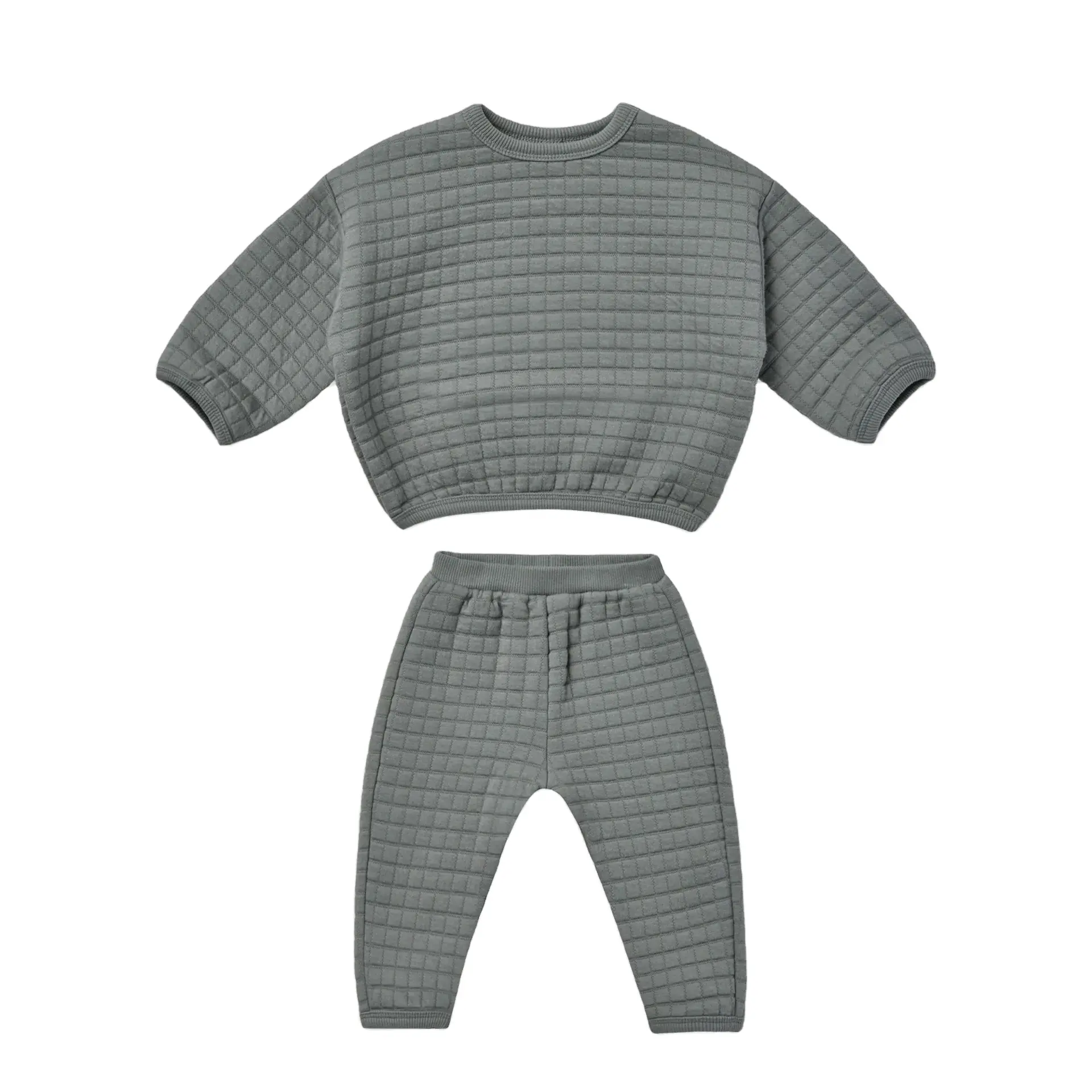 Fall Warm Casual Chunky Oversized Pocket Tops Kids Neutral Baby Quilted Waffle Pants Set