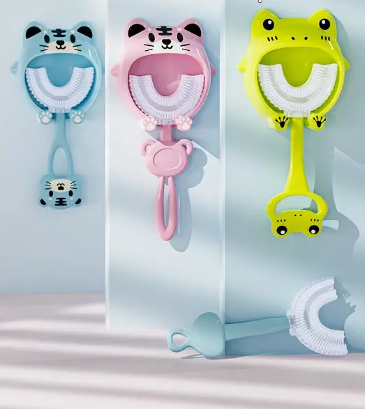 Weiche 360-Grad-Silikon-Zahnbürste für Kinder in Lebensmittel qualität, U-förmige Zahnbürste für Kinder