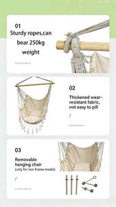 Fauteuil suspendu en coton avec cordes et crochets en S pour chambre, jardin et terrasse - Product Image 3