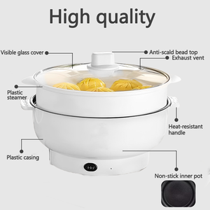 Casserole électrique multifonctionnelle 1-2 personnes Panier vapeur en PP Pot intérieur antiadhésif Capacité 2L Utilisation domestique Hôtel Extérieur - Product Image 5